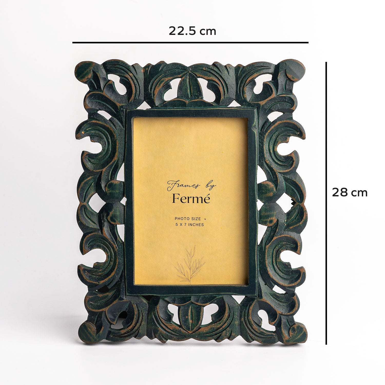 Ferme Vintage Rustic Wooden Photo Frame Hand Carved Forest Green FPF14