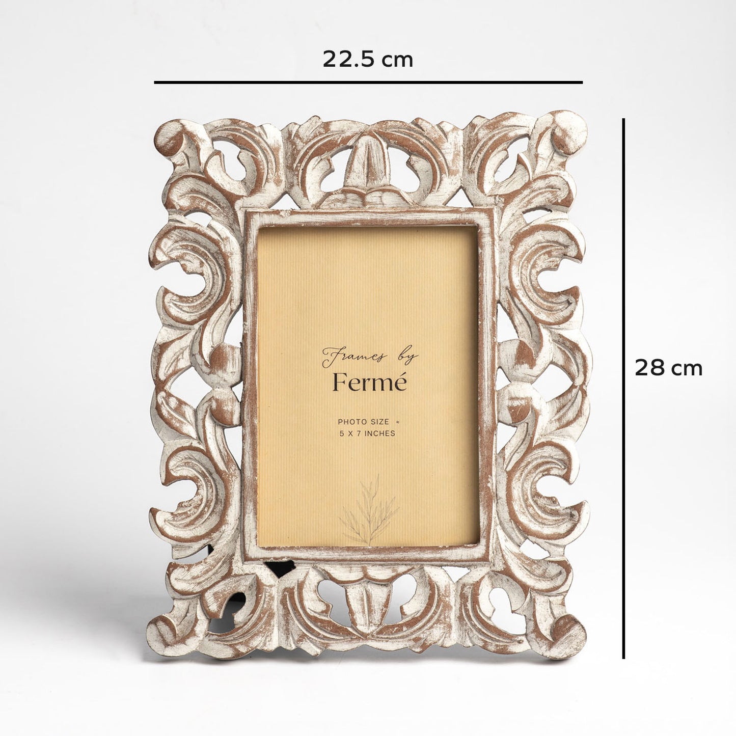 Ferme Vintage Rustic Wooden Photo Frame Hand Carved White FPF103 - 5x7 inches