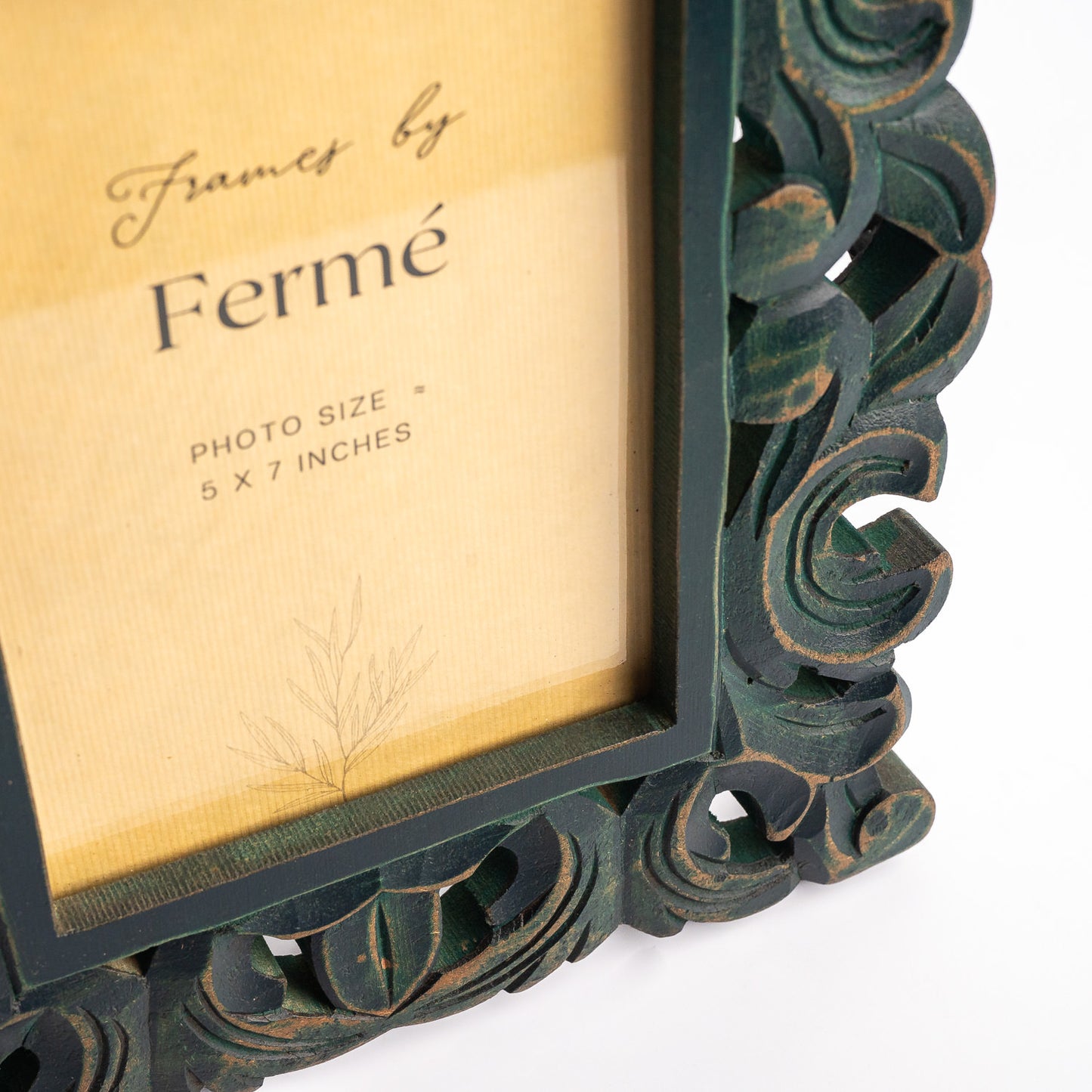 Ferme Vintage Rustic Wooden Photo Frame Hand Carved Dark Green FPF149 - 5x7 inches