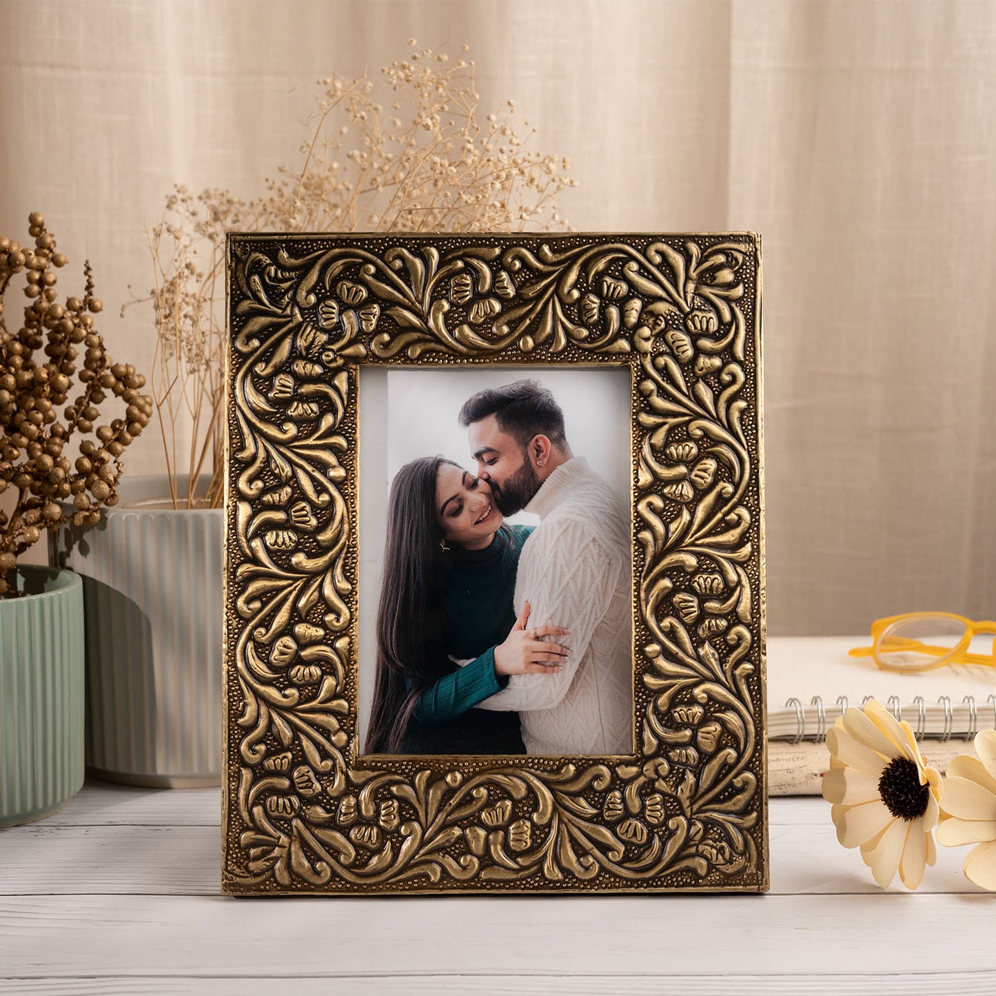Ferme Metal Photo Frame Golden Brass FPF148 - 5x7 inches