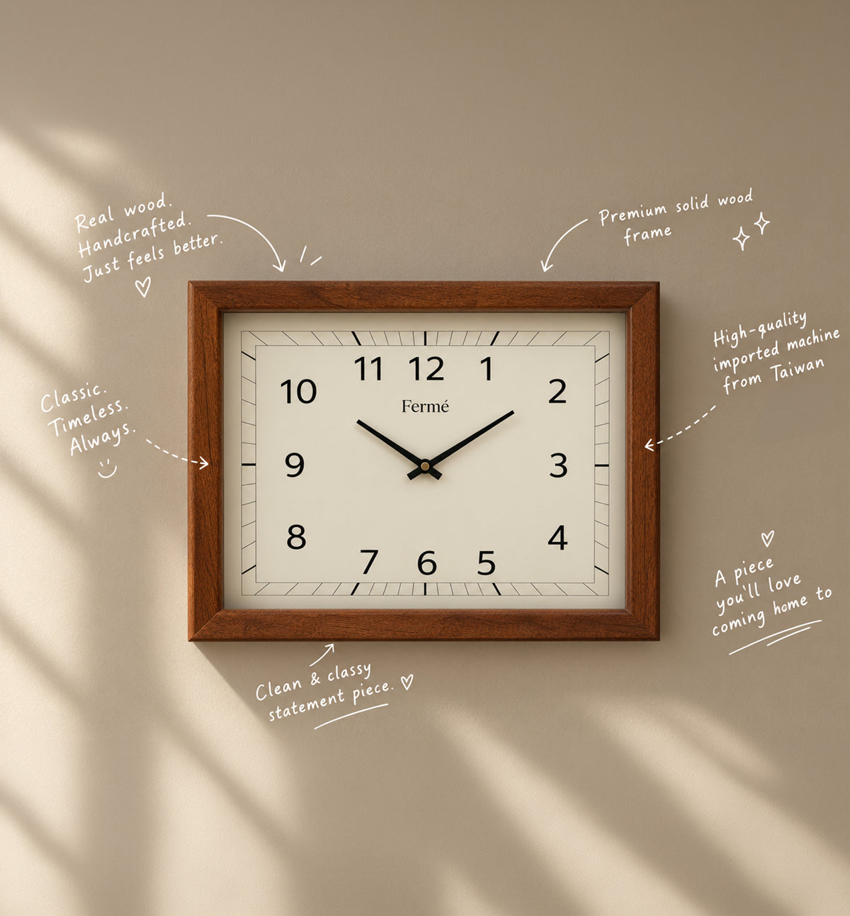 Minimal solid wood handcrafted wall clock