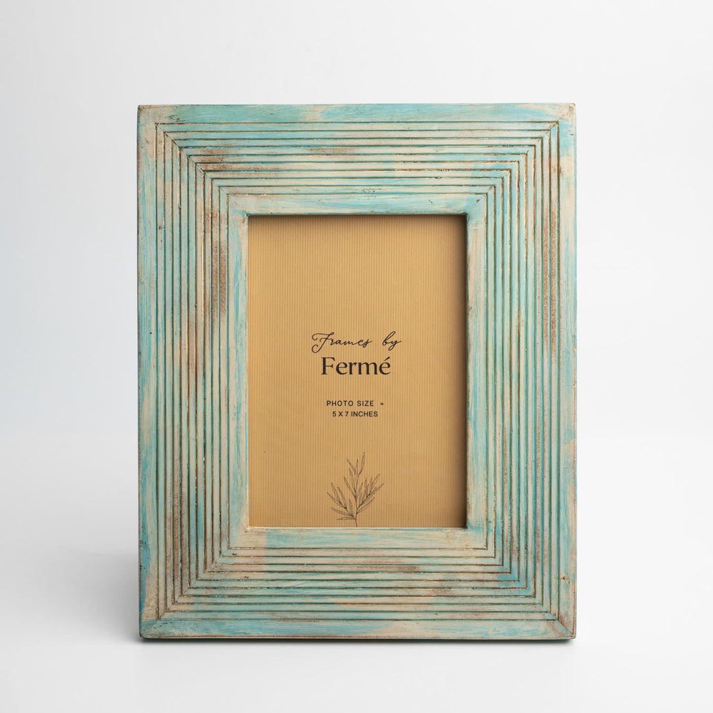 Ferme Vintage Rustic Wooden Hand Carved Photo Frame Turquoise Blue FPF153 - 5x7 inches