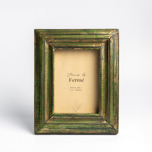 Ferme Vintage Rustic Upcycled Natural Wood Photo Frame Green & Gold FPF065 - 5x7 inches
