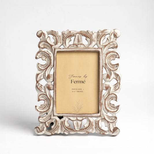 Ferme Vintage Rustic Wooden Photo Frame Hand Carved White FPF103 - 5x7 inches